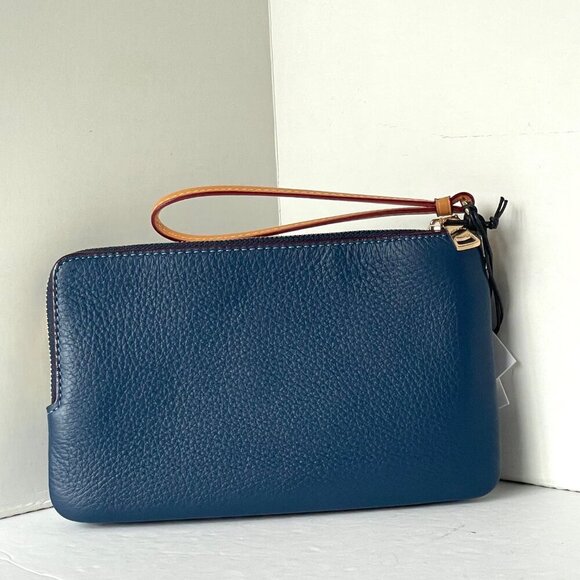 Coach CZ321 Double Zip Phone Wallet Blue Signature Denim Leather Wristlet Clutch - Picture 3 of 11
